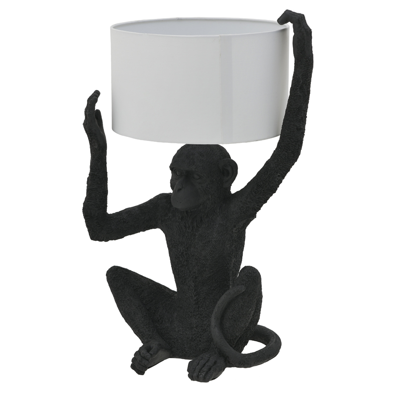 Настольная лампа Black Monkey Holding Lampshade Черный Белый в Самаре | Loft Concept 