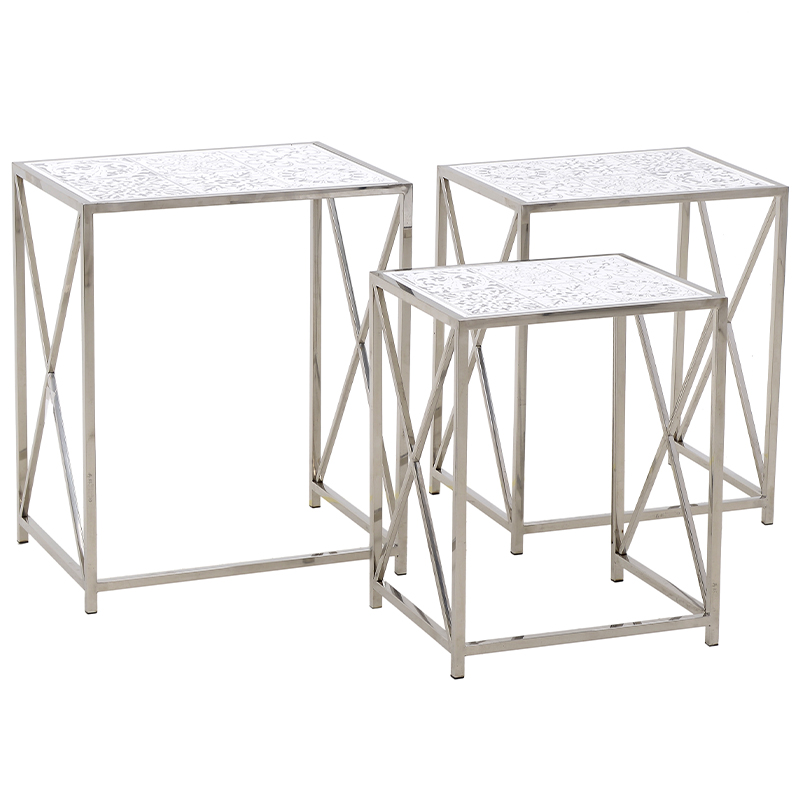 Комплект из 3-х приставных столов Hadiya Side Tables Хром Белый в Самаре | Loft Concept 