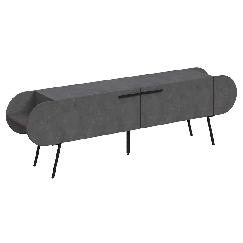 ТВ-тумба серая с 2-мя откидными дверцами и 2-мя открытыми полками CAPSULE TV STAND RETRO GREY Серый Черный в Самаре | Loft Concept 