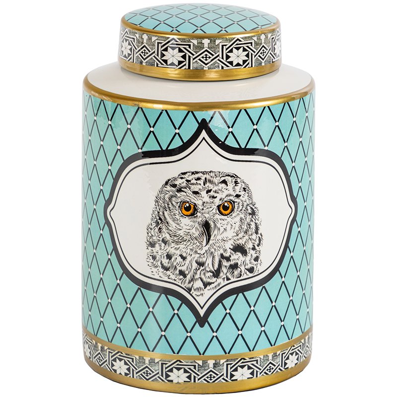 Ваза с крышкой Owl Collection Turquoise Vase Бирюзовый Черно-белый Золотой в Самаре | Loft Concept 