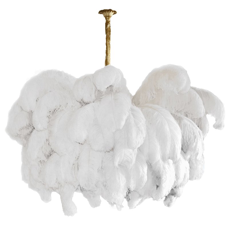 Люстра из страусиных перьев Extra Large Feather Chandelier GRAND TOUR Розовый пастельный Белый Серый Бежевый Латунь в Самаре | Loft Concept 