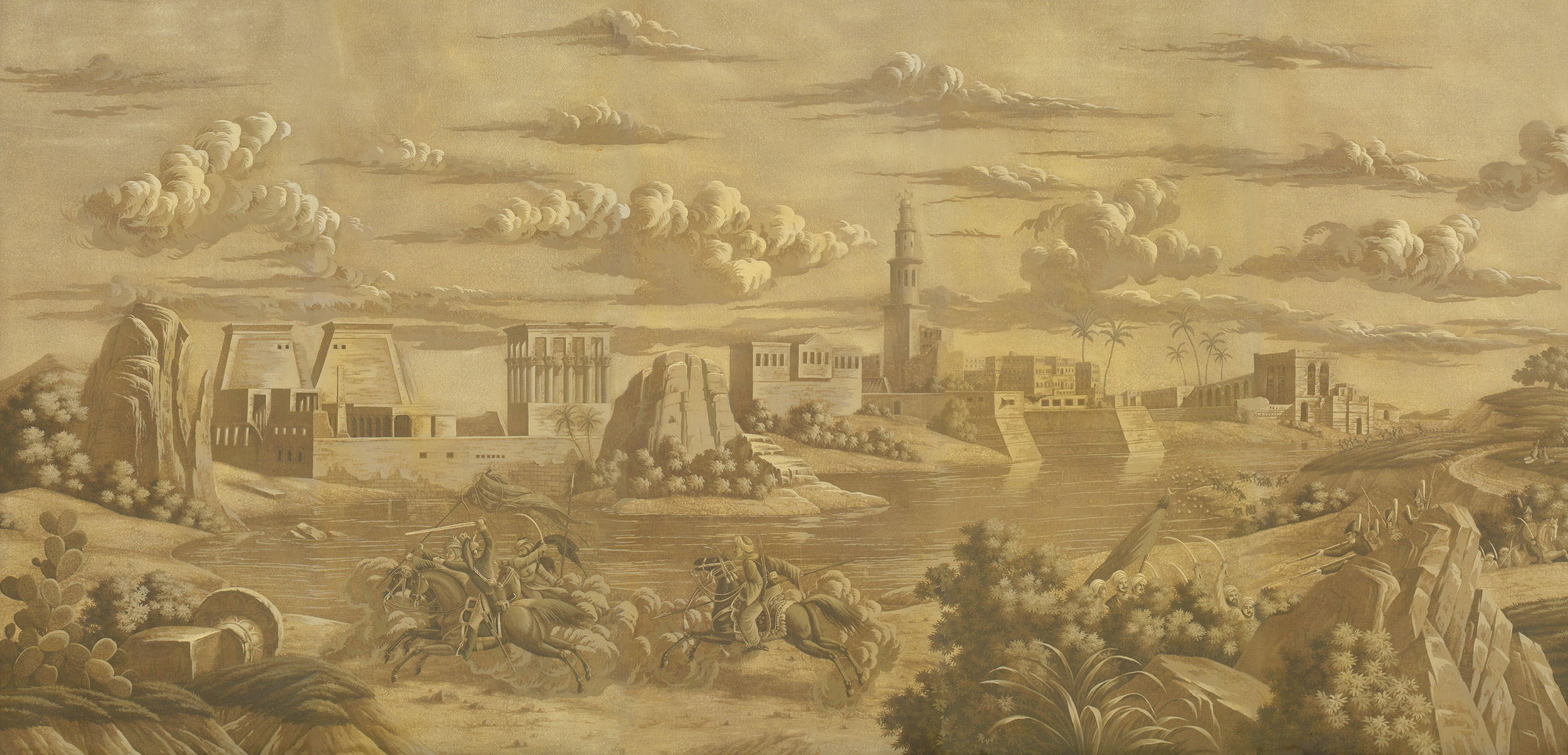 Обои ручная роспись Napoleon's Campaign in Egypt Sepia on antique scenic Xuan paper Обои ручная роспись Napoleon's Campaign in Egypt Sepia on antique scenic Xuan paper - постер Loft-Concept в Самаре