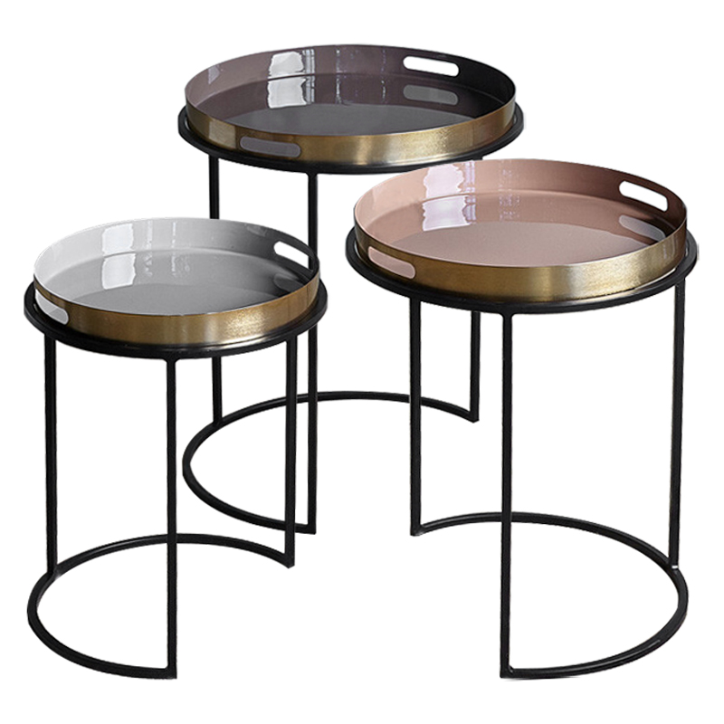 Комплект приставных столиков Bailey Side Tables Латунь Черный Белый Дымчатая Роза Коричневый в Самаре | Loft Concept 