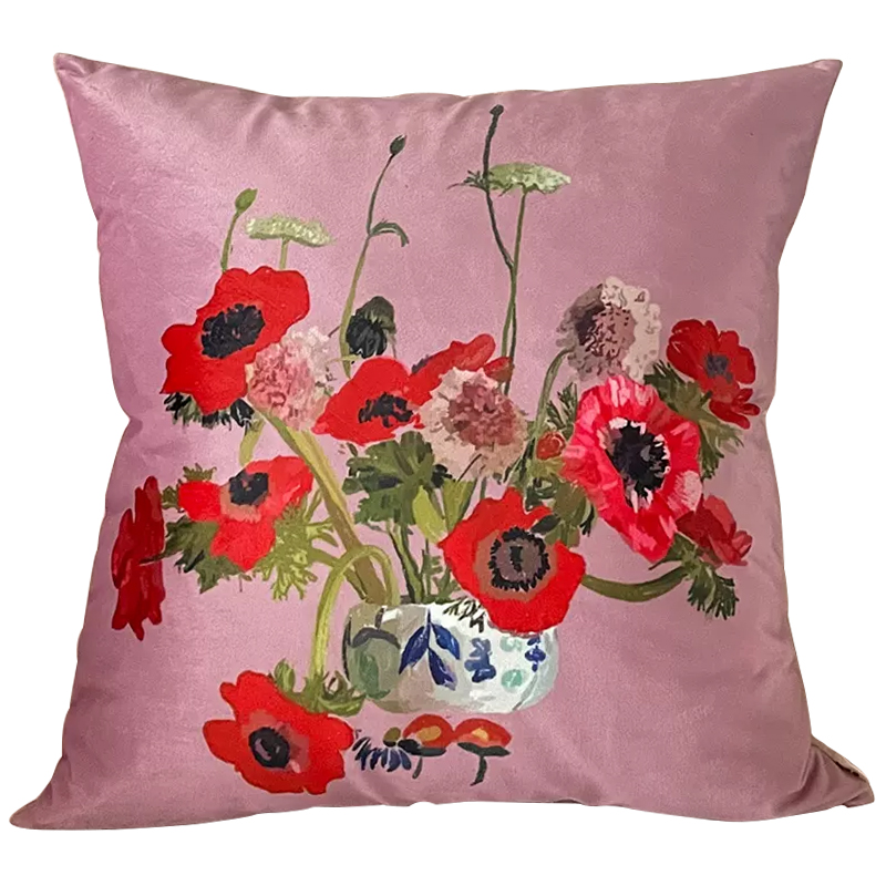 Декоративная подушка Red Poppy Flowers Pillow Розовый Красный Мульти в Самаре | Loft Concept 