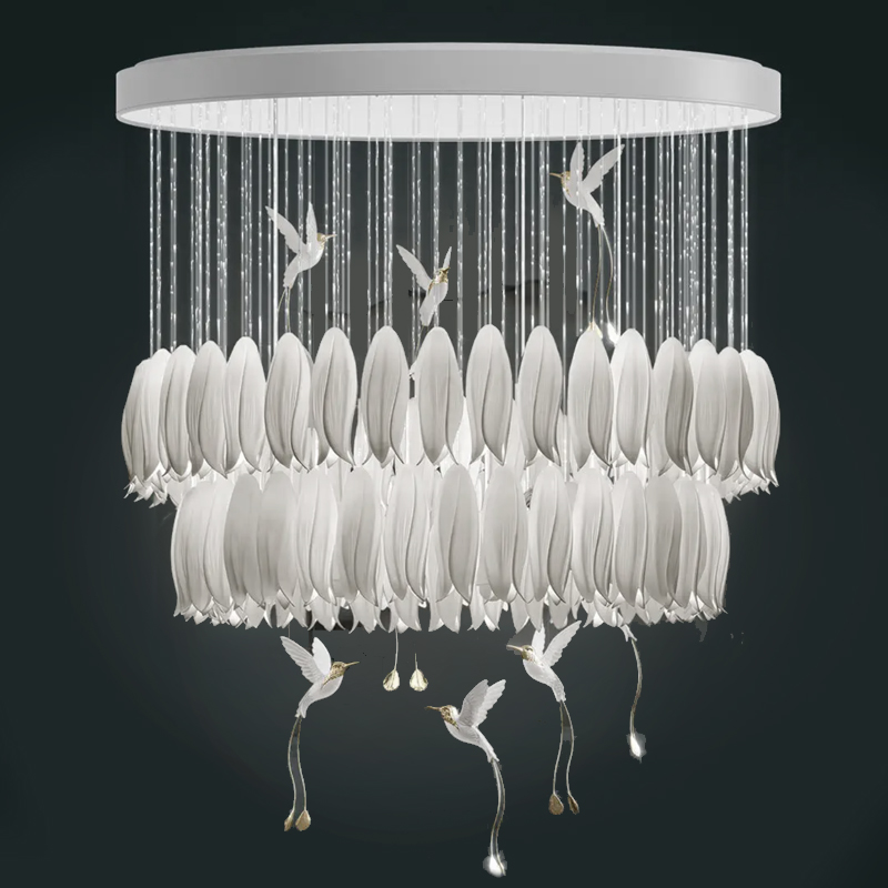 Люстра c Птичками Колибри Sagarti Contemporary chandelier ALBA Flowers & Birds Белый Золотой в Самаре | Loft Concept 