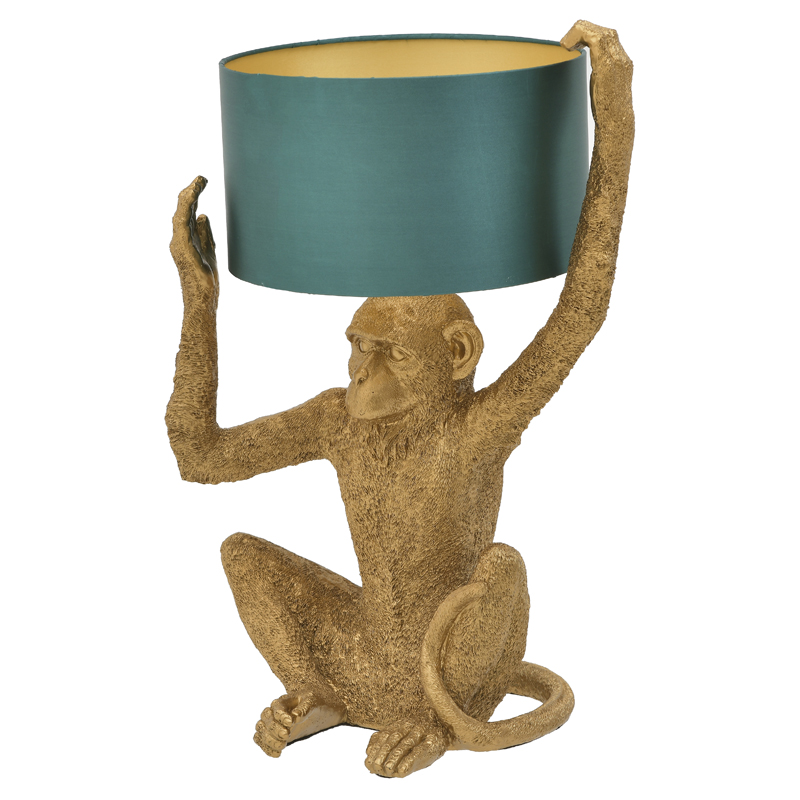 Настольная лампа Gold Monkey Holding Lampshade Золотой Бирюзовый в Самаре | Loft Concept 