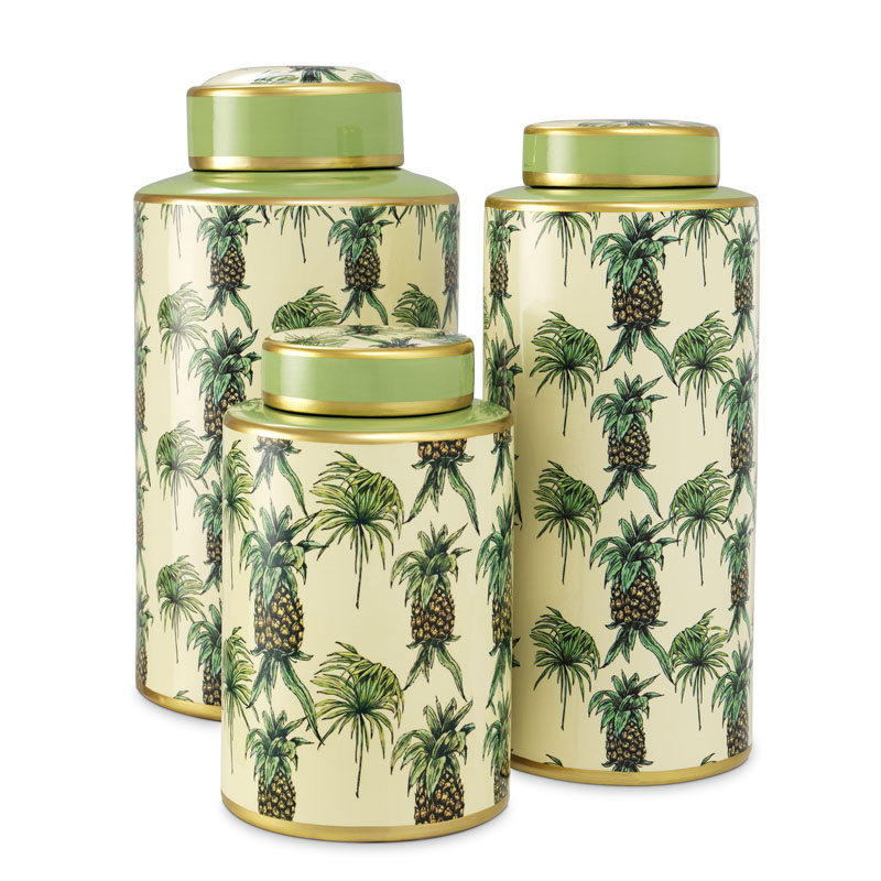 Комплект Ваз Eichholtz JAR PINEAPPLE SET OF 3 Бежевый Золотой Зеленый в Самаре | Loft Concept 