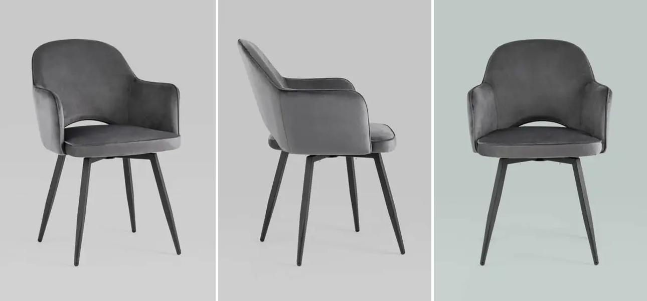 Стул SHARRON Вращающийся Серый Велюр - фото