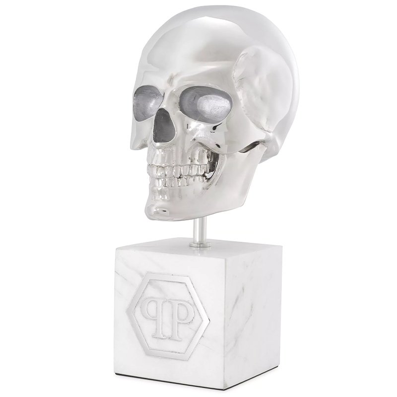 Статуэтка Philipp Plein Platinum Skull L Белый Мрамор Bianco Серебряный в Самаре | Loft Concept 