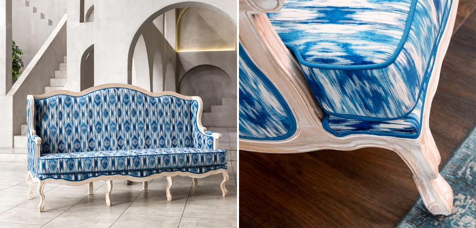 Трехместный диван с голубым узором Ikat Pattern Трехместный диван с голубым узором Ikat Pattern - Loft-Concept в Самаре