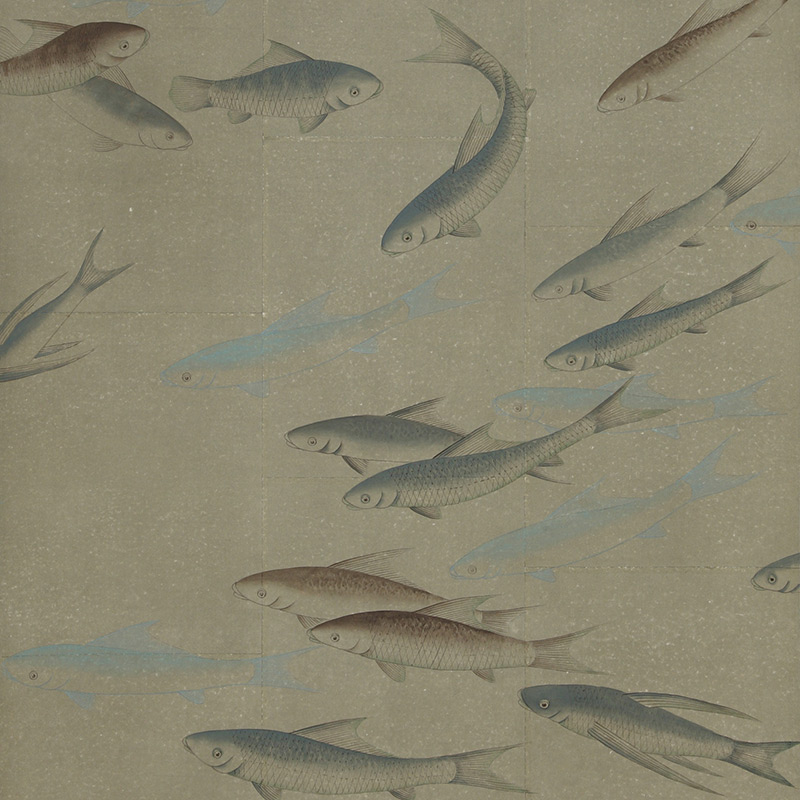 Обои ручная роспись Fishes Special Colourway on Lead Grey India tea paper  в Самаре | Loft Concept 