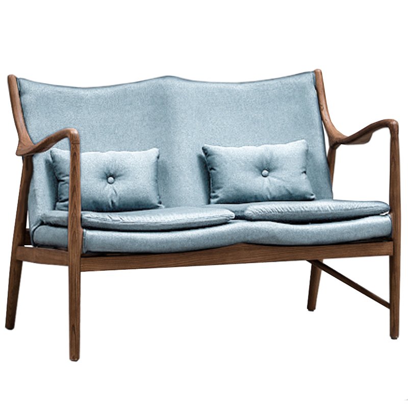 Диван Makeshift Loveseat Sofa light blue linen Голубой Дерево Табак в Самаре | Loft Concept 