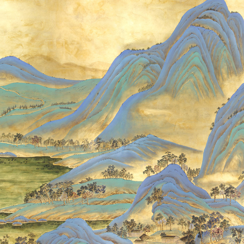 Обои ручная роспись A Thousand Li of Rivers and Mountains Original colourway on Deep Rich Gold gilded paper with gold pearlescent antiquing  в Самаре | Loft Concept 