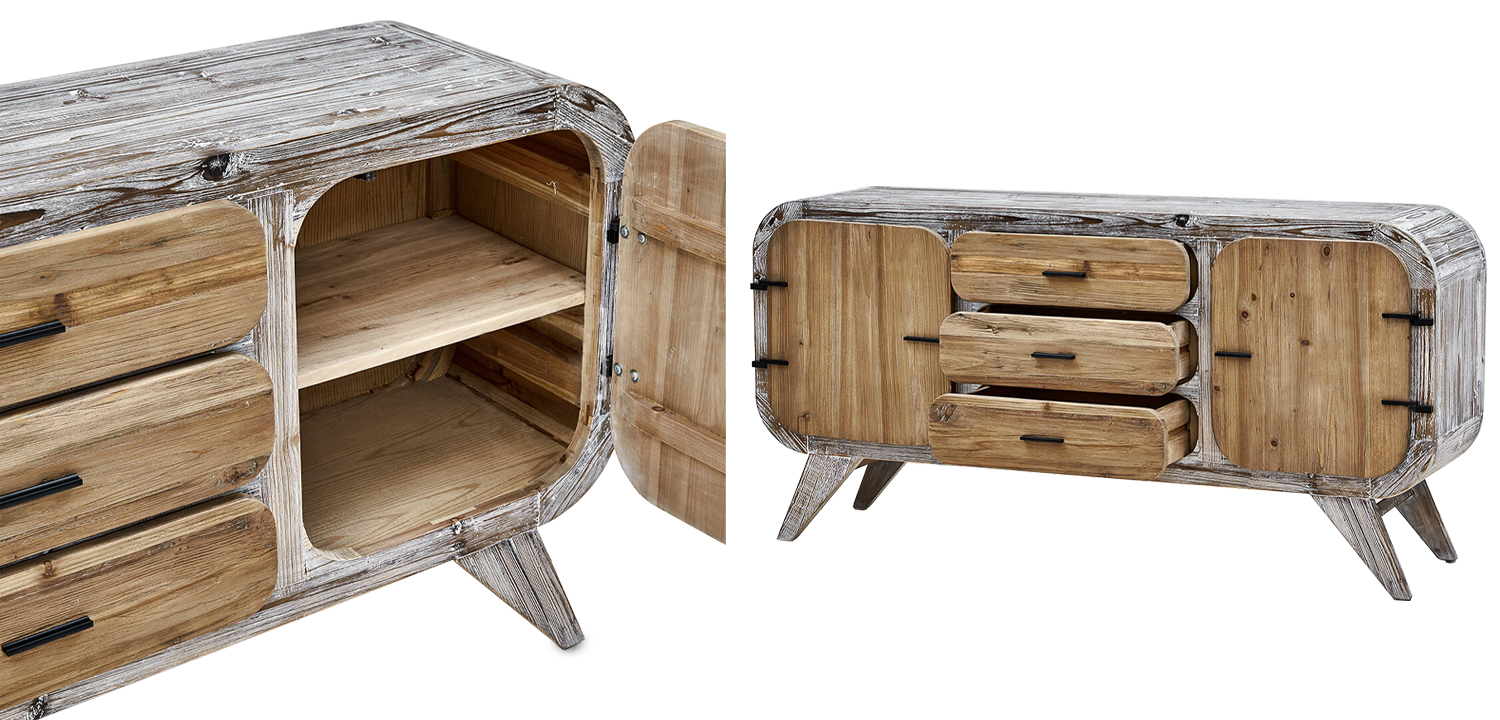 Комод в стиле Лофт Kelowm chest of drawers с 3-мя ящиками и 2-мя дверцами - фото №1