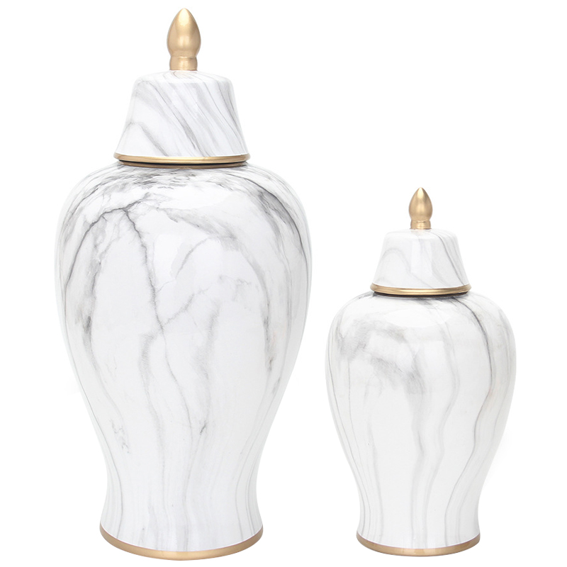 Ваза с крышкой White Marble Gold Vase Белый Мрамор Bianco Белый Серый Золотой в Самаре | Loft Concept 