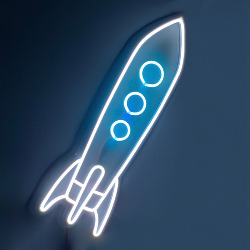 Неоновая настенная лампа Rocket Neon Wall Lamp Белый Голубой в Самаре | Loft Concept 