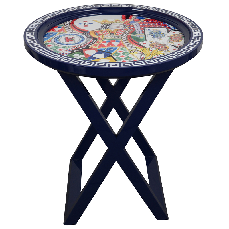 Приставной стол Playing Cards Painted Round Countertop Side Table Синий Мульти в Самаре | Loft Concept 