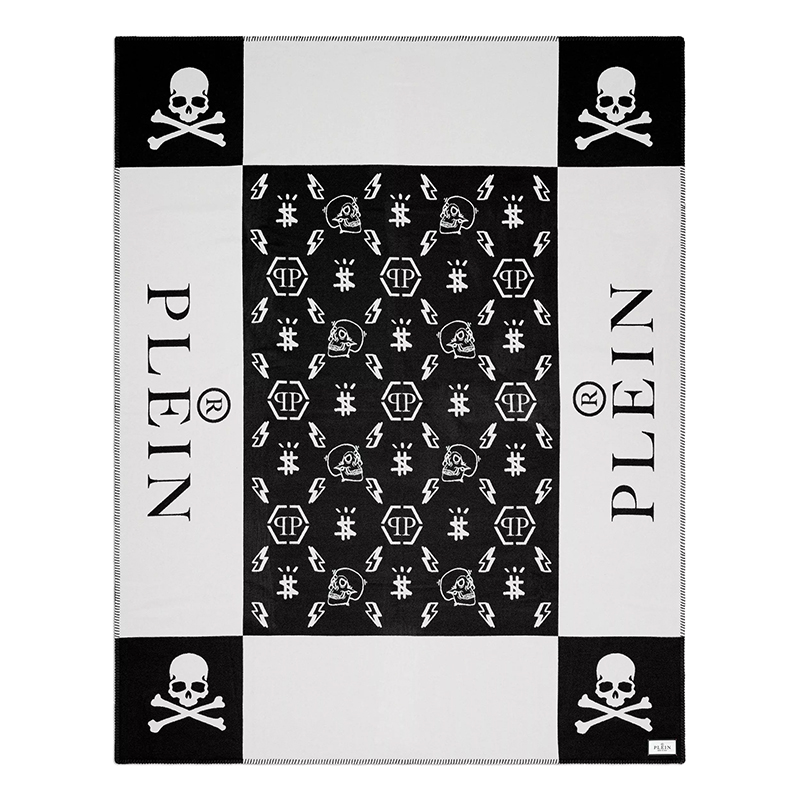 Плед Philipp Plein Plaid Cashmere Skull Черно-белый в Самаре | Loft Concept 