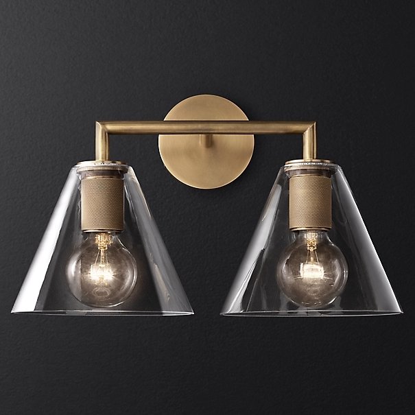 Бра RH Utilitaire Funnel Shade Double Sconce Brass Прозрачное Стекло Латунь в Самаре | Loft Concept 