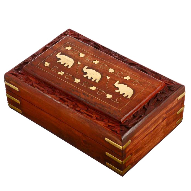 Шкатулка Three Elephants Indian Inlay Box Коричневый Латунь в Самаре | Loft Concept 