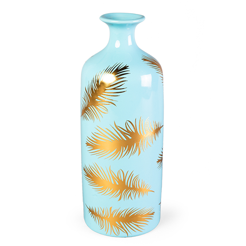 Ваза Gold feathers on blue Vase 30 Голубой Глянцевое золото в Самаре | Loft Concept 