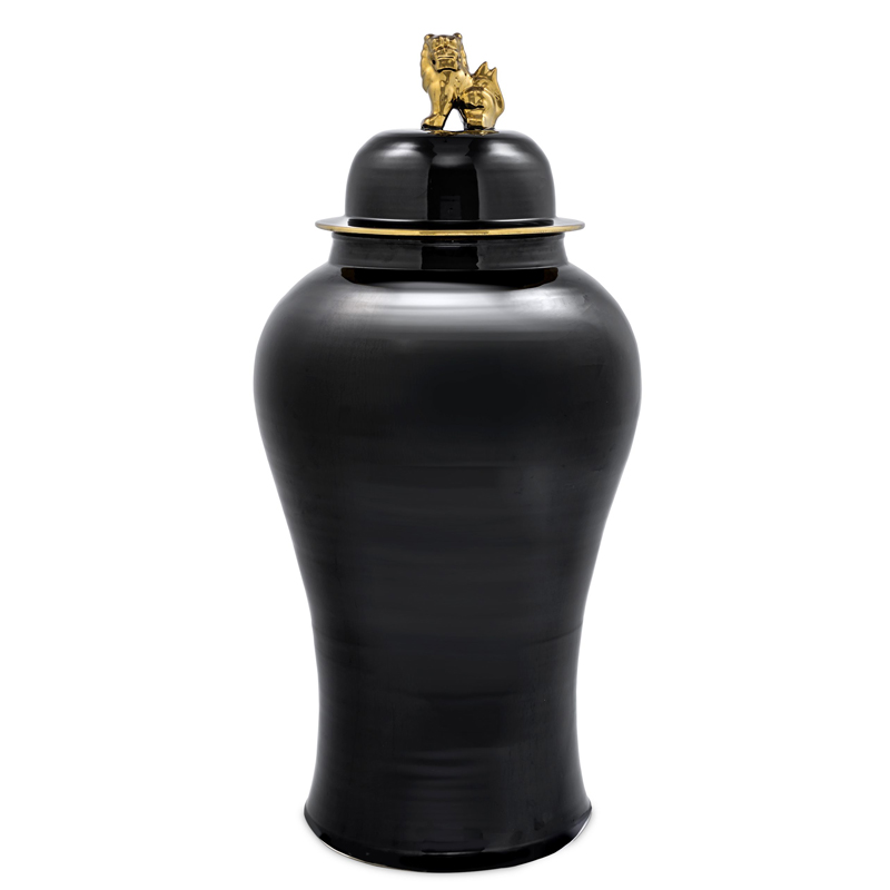 Ваза с крышкой Eichholtz Vase Golden Dragon L Черный Глянцевое золото в Самаре | Loft Concept 