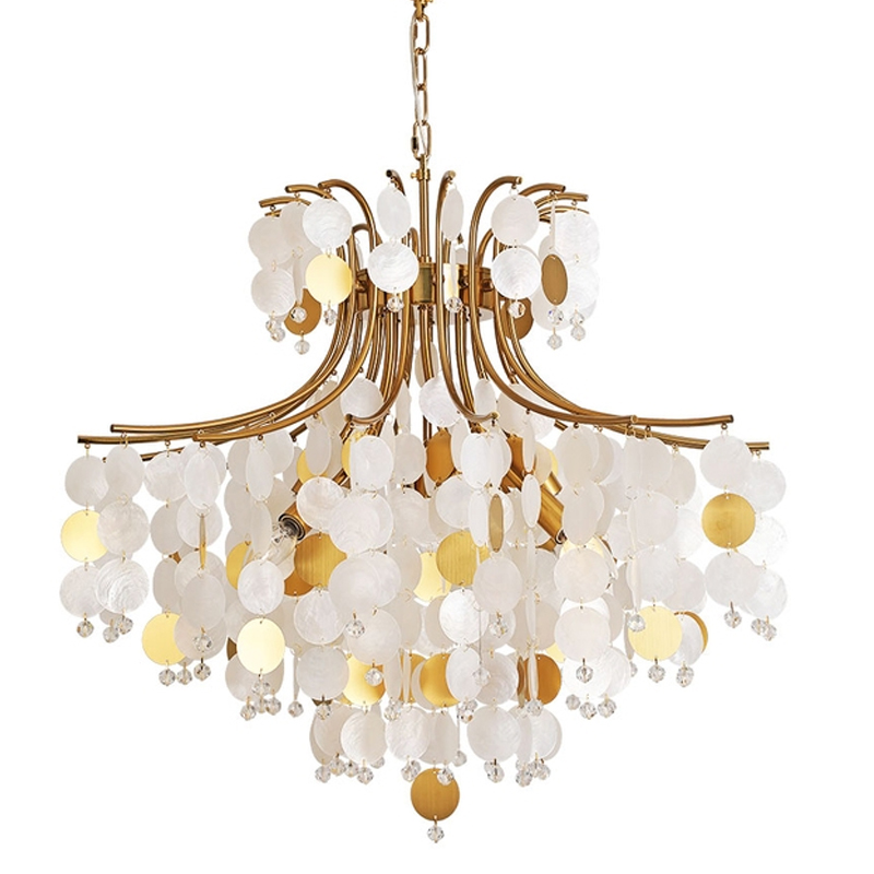 Люстра подвесная с белыми и золотыми круглыми подвесками Диаметр 70 см SHELL Chandelier Перламутровый Бронза Люстра подвесная с белыми и золотыми круглыми подвесками Диаметр 70 см SHELL Chandelier Перламутровый Бронза в Самаре | Loft Concept