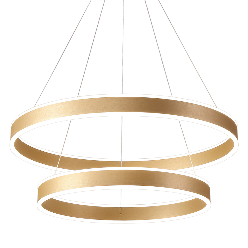 Люстра подвесная светодиодная с двумя золотистыми кольцами Диаметр 80 см Ring Horizontal Золотой Белый Люстра подвесная светодиодная с двумя золотистыми кольцами Диаметр 80 см Ring Horizontal Золотой Белый в Самаре | Loft Concept