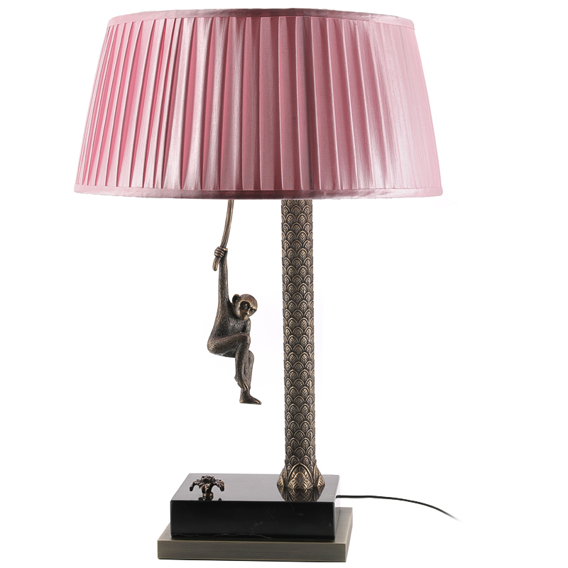 Настольная лампа Джунгли Table Lamp Jungle Pink Латунь Античная полированная Черный Мрамор Nero Розовый в Самаре | Loft Concept 