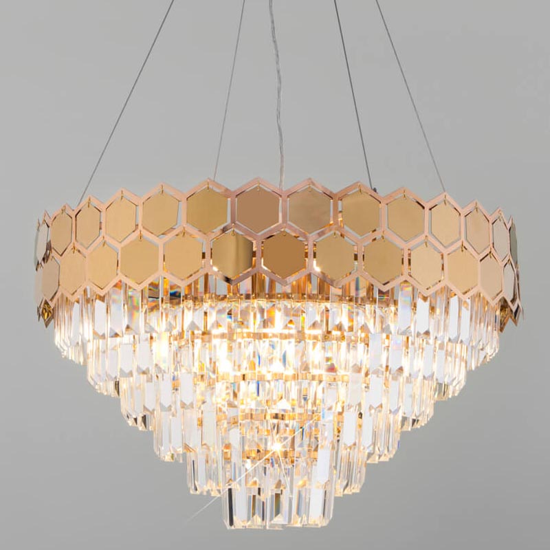 Люстра Hanging Hexagon Moira Chandelier gold Прозрачный (Transparent) Золотой в Самаре | Loft Concept 