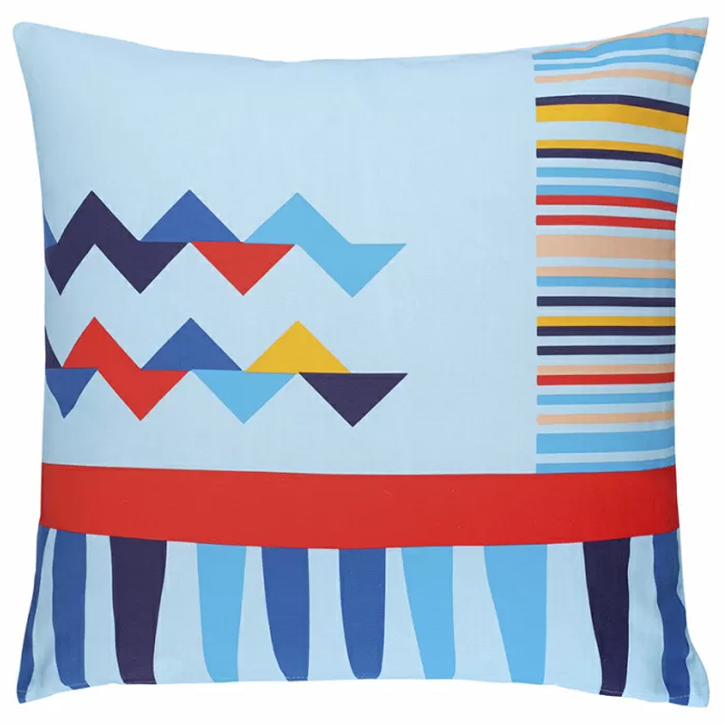 Подушка декоративная из хлопка по мотивам нанайских орнаментов Ural and Siberian Patterns Мульти Голубой в Самаре | Loft Concept 