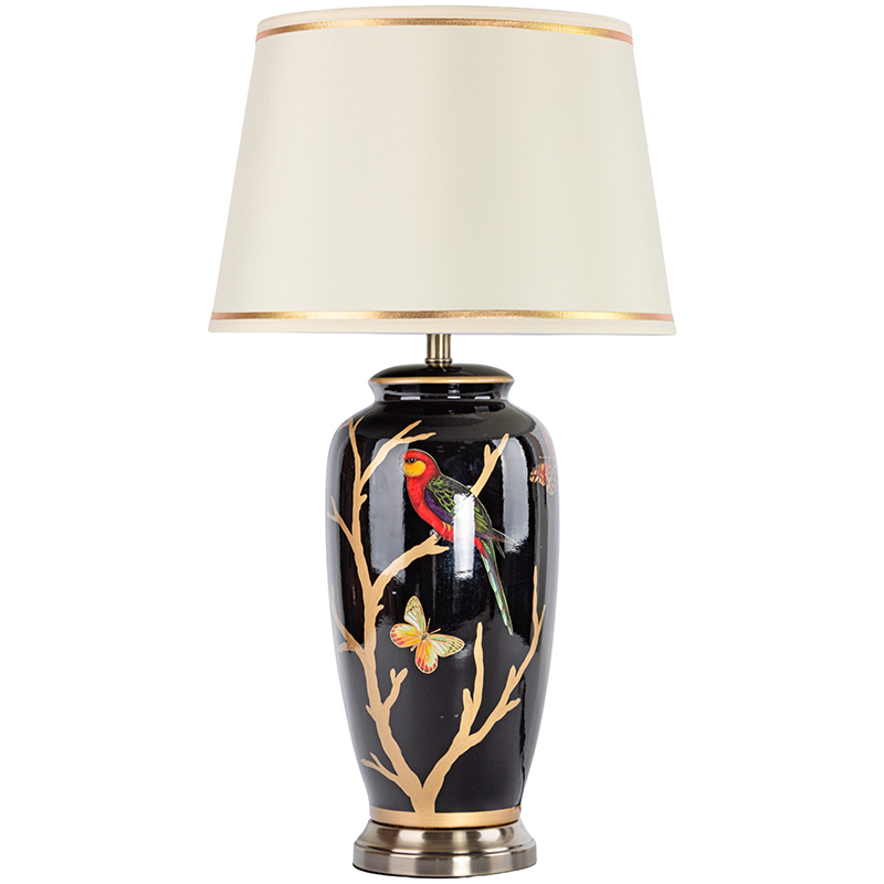 Настольная лампа с абажуром Bird on Golden Branches Black Lampshade Черный Бежевый Красный Золотой в Самаре | Loft Concept 