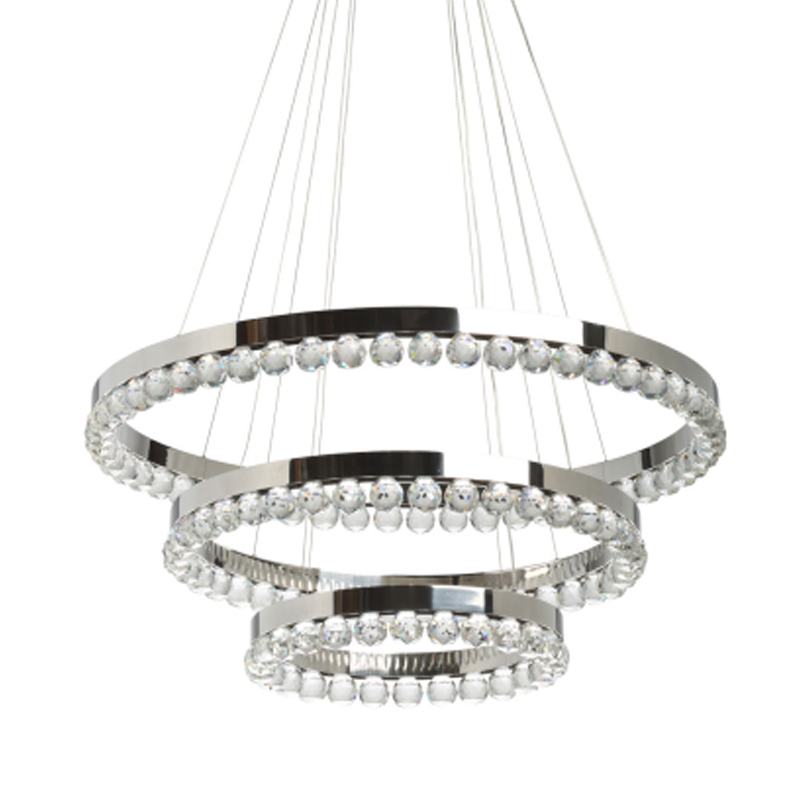 Люстра с тремя кольцами цвета хром и прозрачными хрустальными шарами по периметру Sacramento Transparent Balls Chandelier Хром Прозрачный в Самаре | Loft Concept 