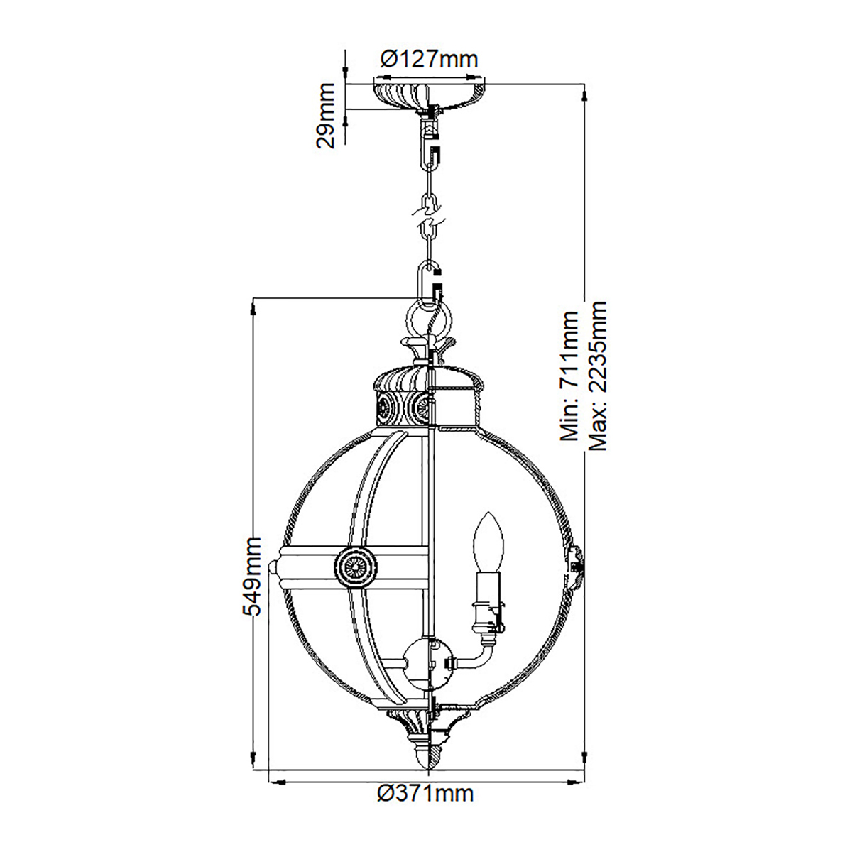 Подвесной светильник с прозрачным стеклянным плафоном в форме шара цвета никеля в индустриальном стиле на цепи 3 лампы Feiss в Самаре