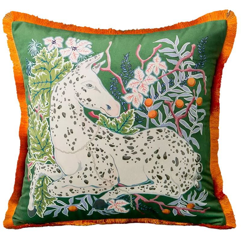 Декоративная подушка Horse on Botanical Green Cushion Мульти Зеленый в Самаре | Loft Concept 