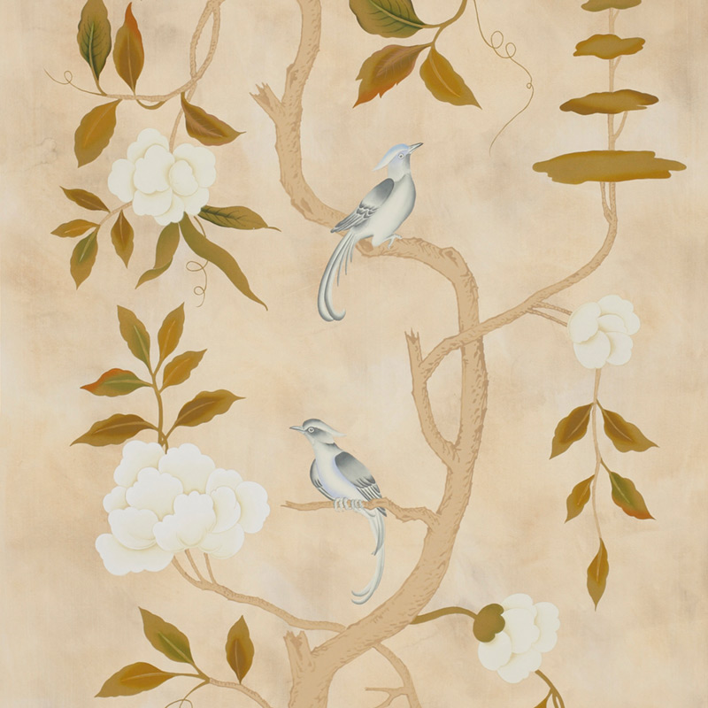 Обои ручная роспись Gustavian Tree of Life Special Colourway on Edo custom white painted silk  в Самаре | Loft Concept 