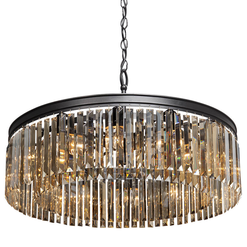 Люстра RH Rhys Amber GLASS Prism Round Chandelier Янтарное стекло 80 Черный матовый Прозрачное Стекло в Самаре | Loft Concept 