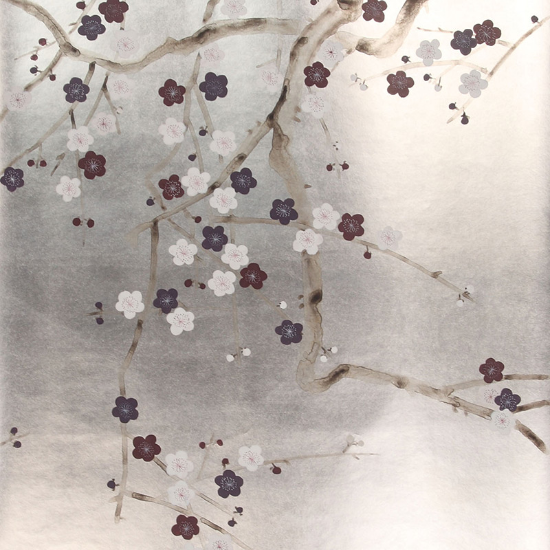 Обои ручная роспись Plum Blossom Lavender on Tarnished Silver gilded paper  в Самаре | Loft Concept 