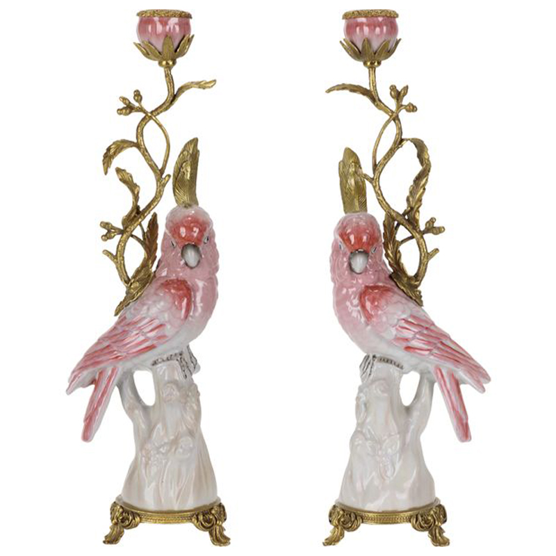 Подсвечник Pink Red Parrot Candlestick L or R Бронза Розовый (Rose) Красный в Самаре | Loft Concept 