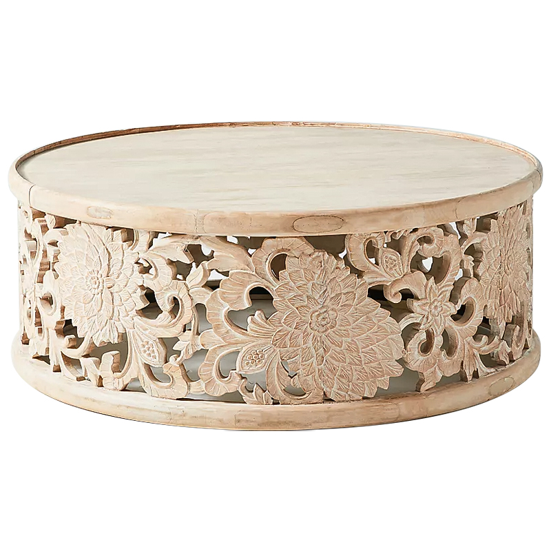 Круглый кофейный стол Handcarved Lotus Round Coffee Table Древесина в Самаре | Loft Concept 