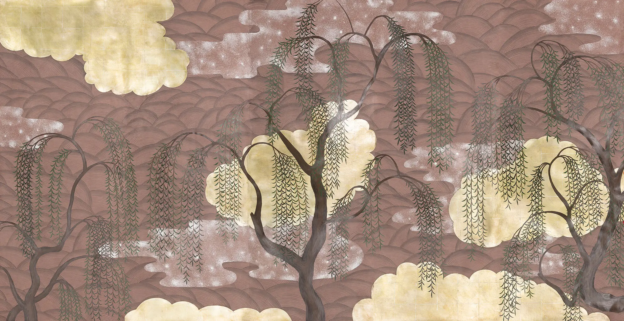 Обои ручная роспись Willow & Waves Original colourway on Edo painted Xuan paper with antiquing Обои ручная роспись Willow & Waves Original colourway on Edo painted Xuan paper with antiquing - постер Loft-Concept в Самаре