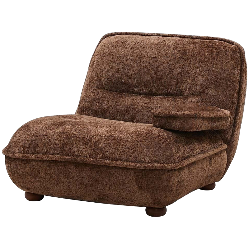 Кресло без подлокотников коричневое ну круглых деревянных ножках Loup Plush Armchair Brown Коричневый в Самаре | Loft Concept 