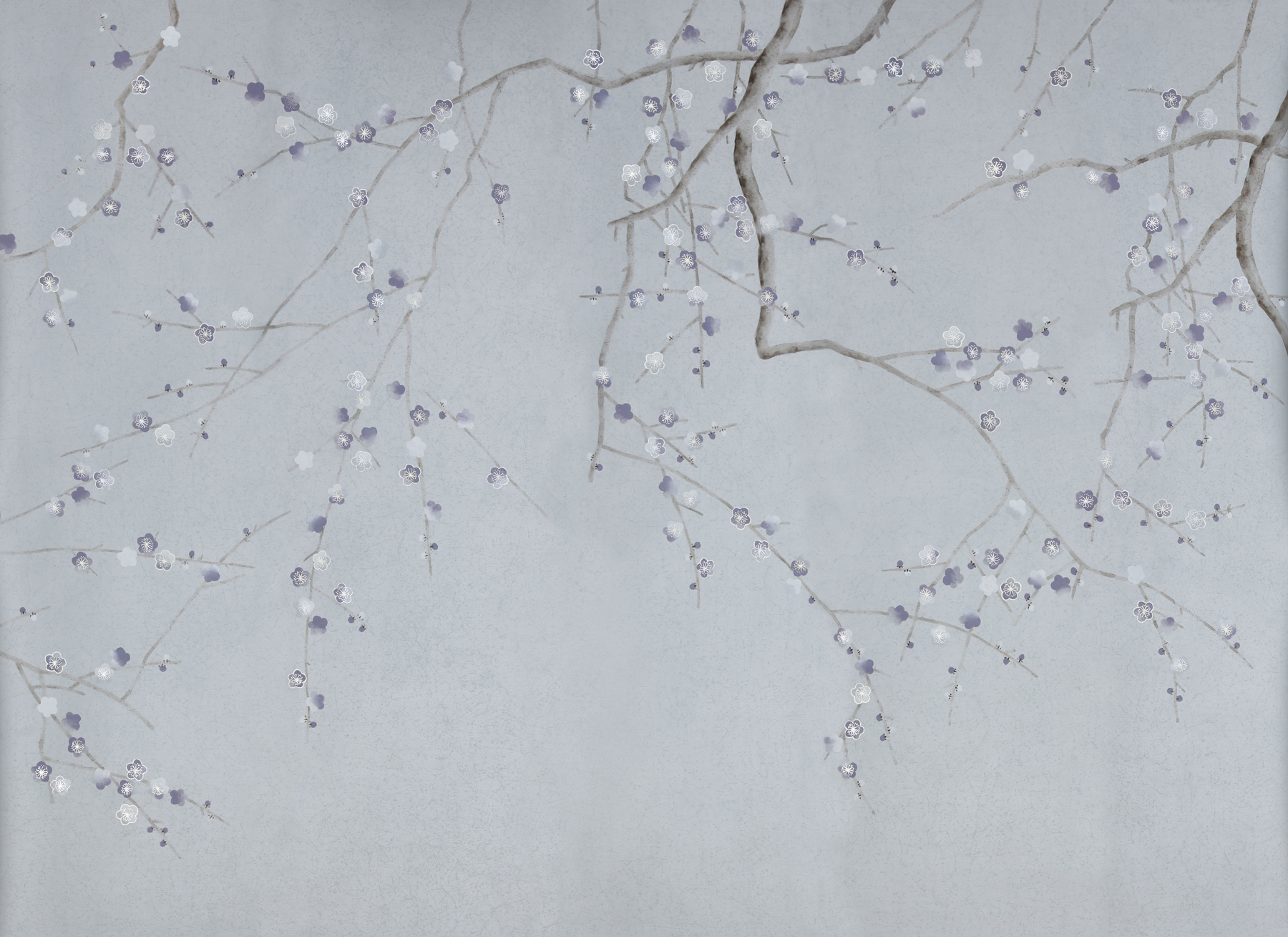 Обои ручная роспись Plum Blossom Special Colourway on Crackled Silver metallic silk Обои ручная роспись Plum Blossom Special Colourway on Crackled Silver metallic silk - постер Loft-Concept в Самаре