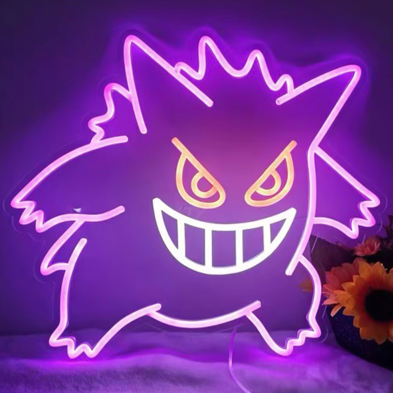 Неоновая настенная лампа Gengar Pokemon Neon Wall Lamp Фиолетовый Желтый Белый в Самаре | Loft Concept 