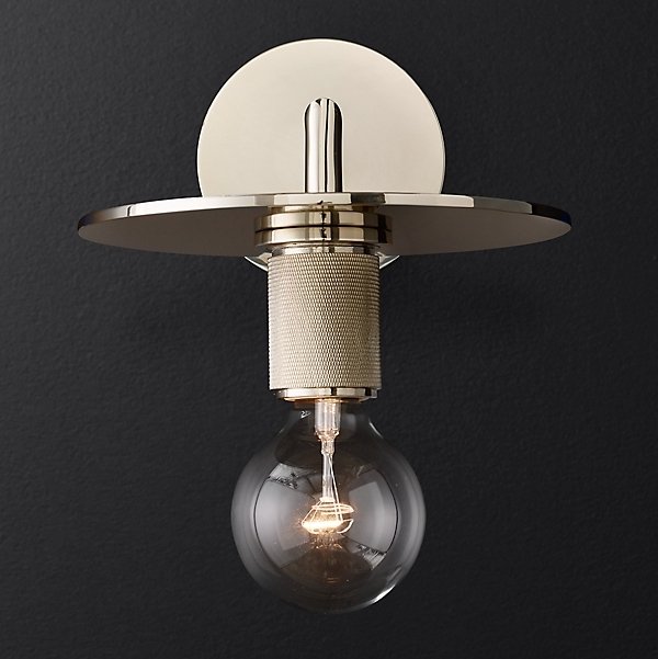 Бра RH Utilitaire Knurled Disk Shade Sconce Silver Никель в Самаре | Loft Concept 