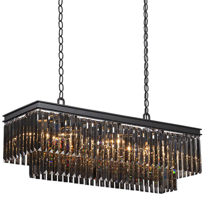 Люстра Odeon Gray glass Rectangular Chandelier Black iron  стекло Смок длина 100 Черный матовый в Самаре | Loft Concept 