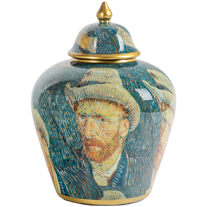 Ваза с крышкой Vincent Van Gogh Vase Изумрудный Золотой Бежевый Мульти в Самаре | Loft Concept 