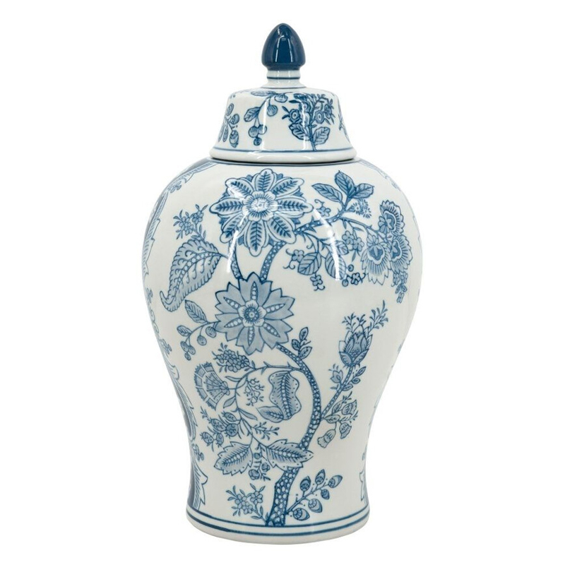 Ваза с крышкой и голубым цветочным рисунком на белом фоне Blue & White Ornament Белый Голубой в Самаре | Loft Concept 