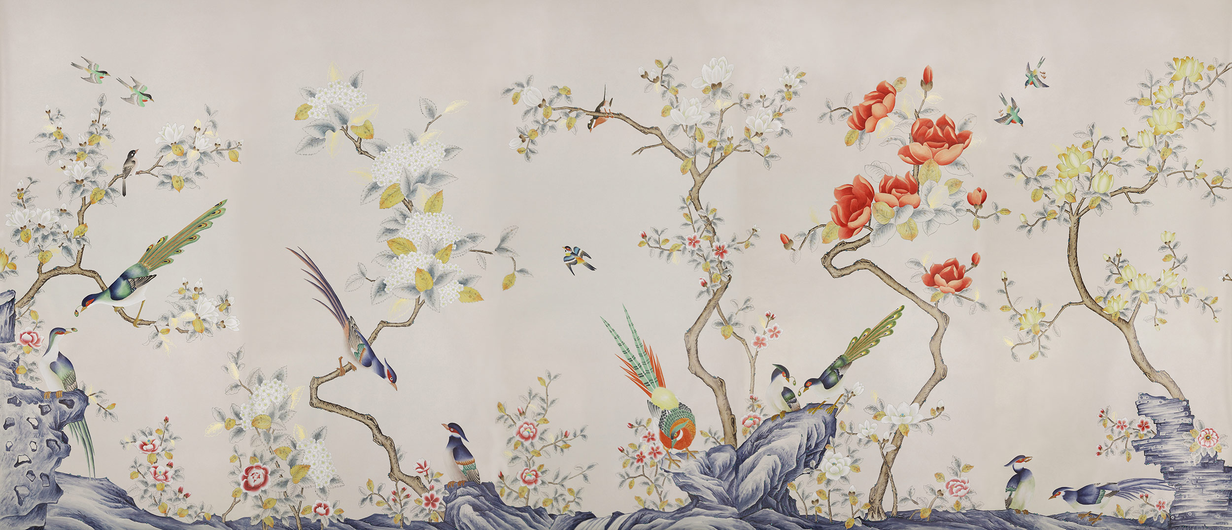 Обои ручная роспись Japanese Garden Colourway SC-252 on grey dyed paper Обои ручная роспись Japanese Garden Colourway SC-252 on grey dyed paper - постер Loft-Concept в Самаре