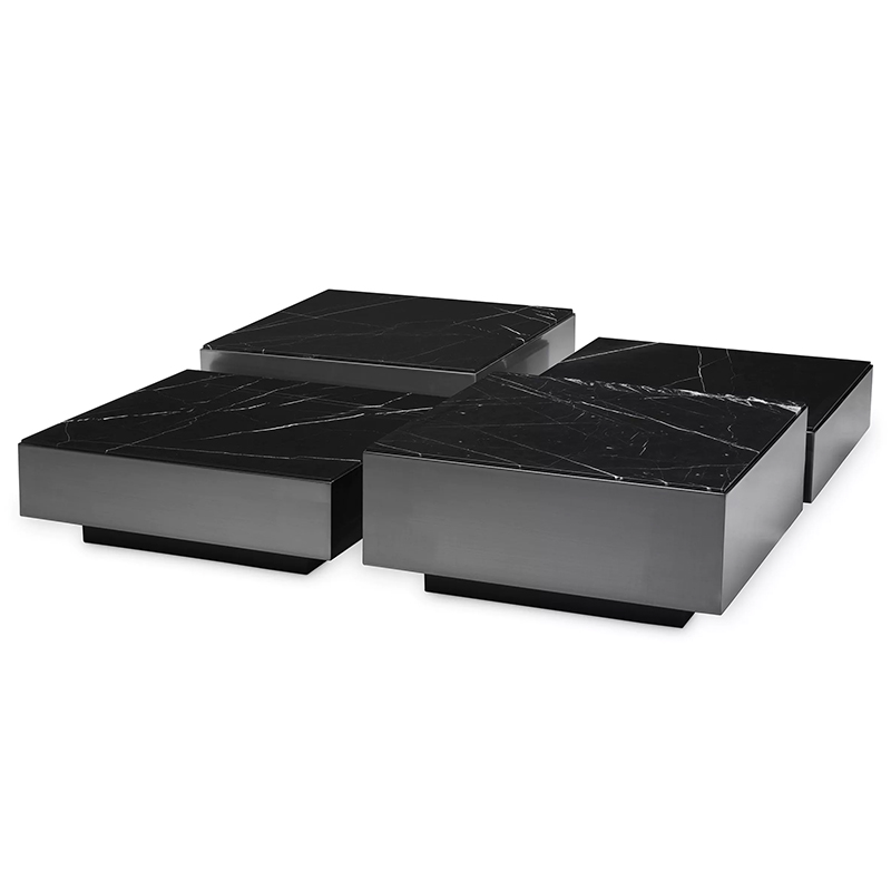 Комплект кофейных столиков Eichholtz Coffee Table Esposito set of 4 Черный Черный Мрамор Nero в Самаре | Loft Concept 